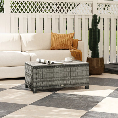 Rattan Wicker Coffee Table with Glass Top Outdoor Garden Patio Furniture Brown Tempered Patio Dinning Tables at Gallery Canada