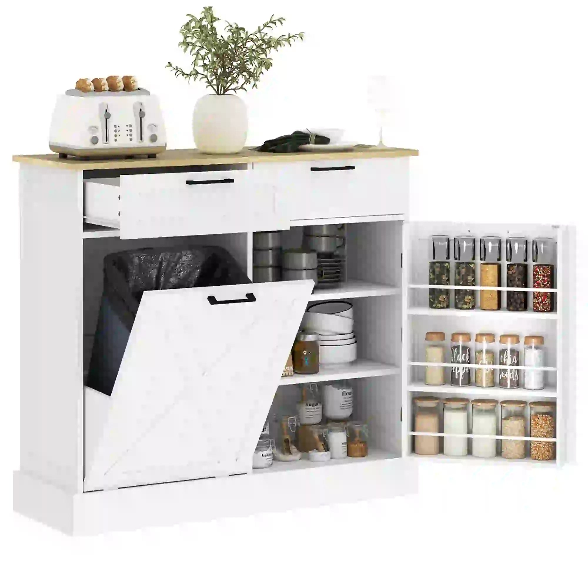 10 Gallon Hidden Garbage Bin Cabinet, Tilt Out Trash, White Bar Cabinets White, Black, Oak at Gallery Canada
