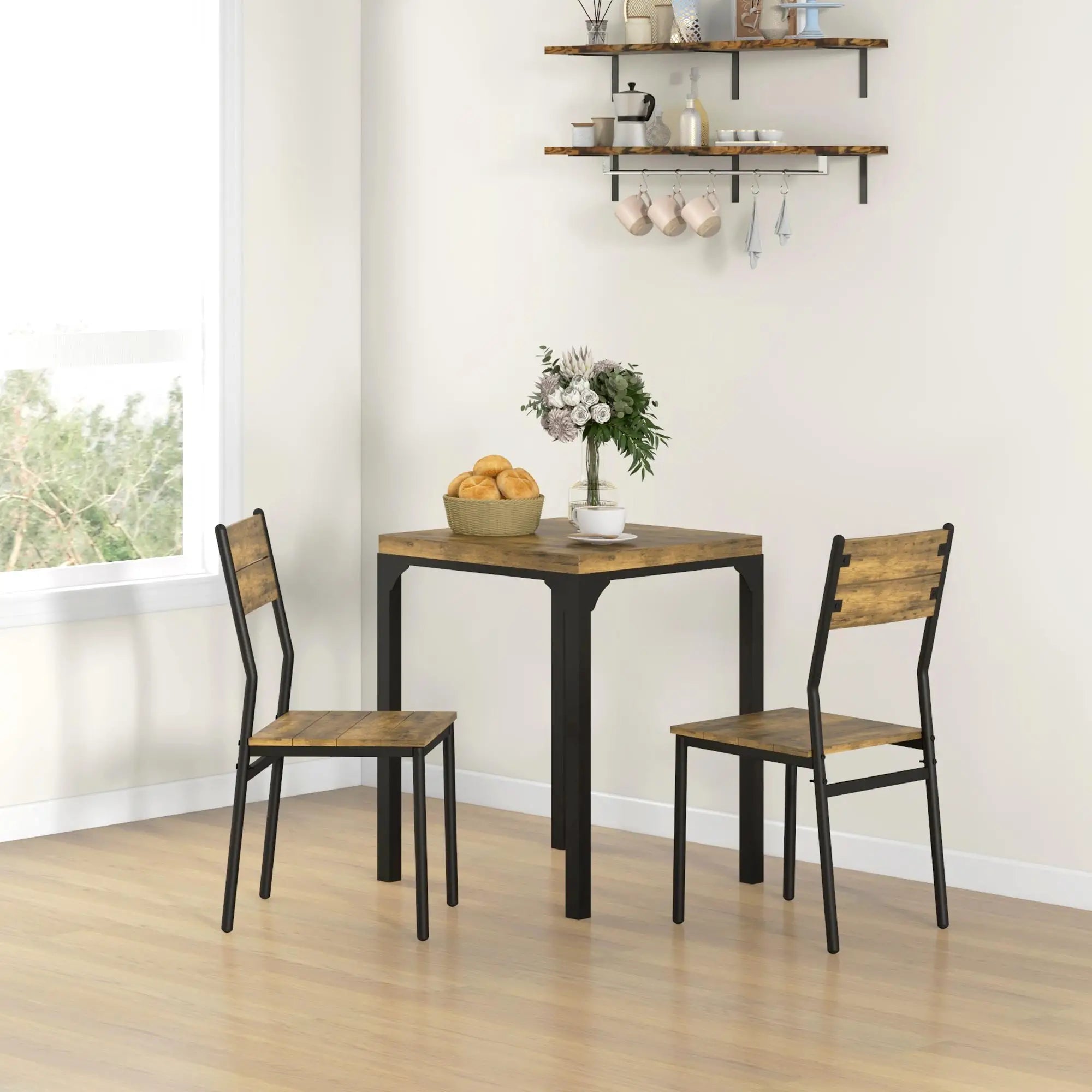 Dining Table Set for 2, 3 Piece Kitchen Table and Chairs, Rustic Brown, Brown Dining Table Sets at Gallery Canada