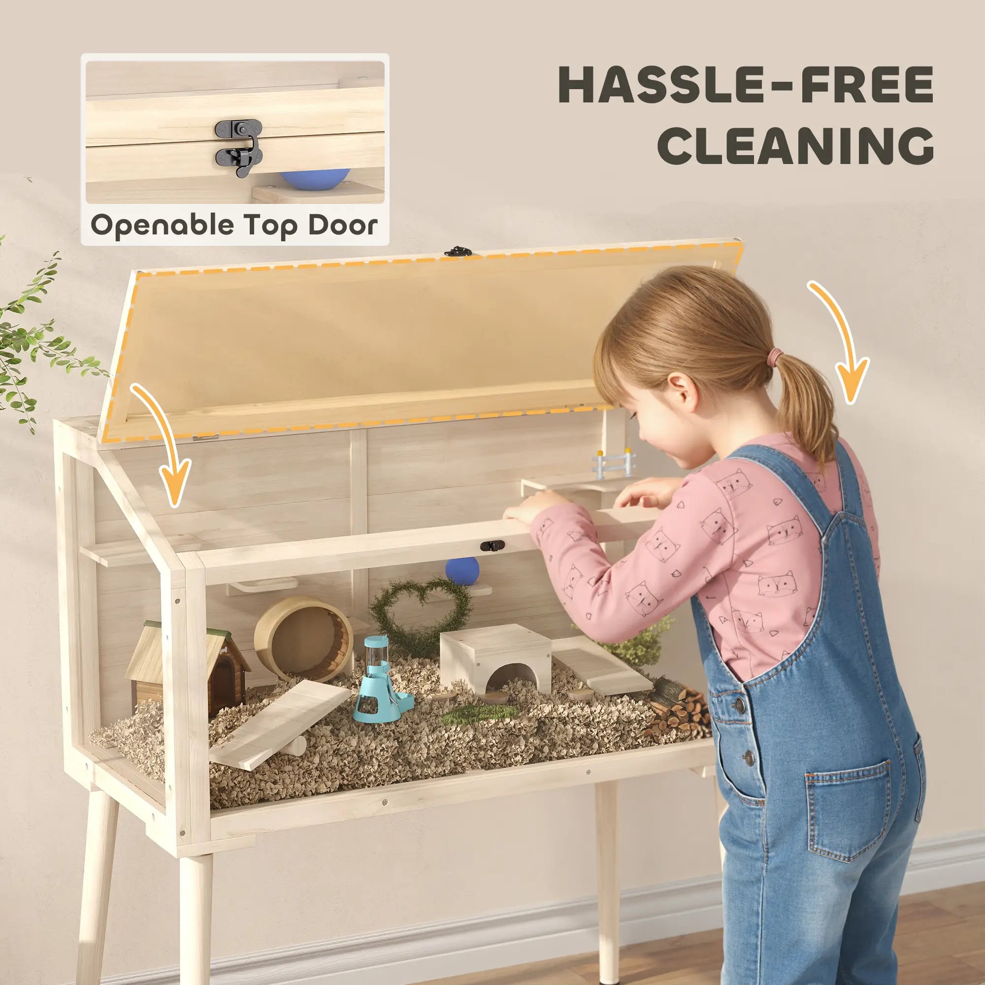 Wooden Hamster Cage With Openable Top, Seesaws, Platforms, 43.3