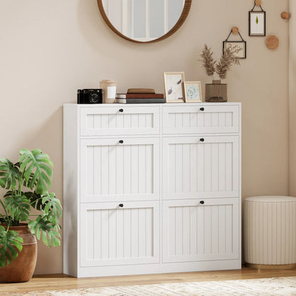Shoe Cabinet With 2 Flip Drawers, Farmhouse Narrow Storage, White Shoe Storage Cabinets & Racks at Gallery Canada