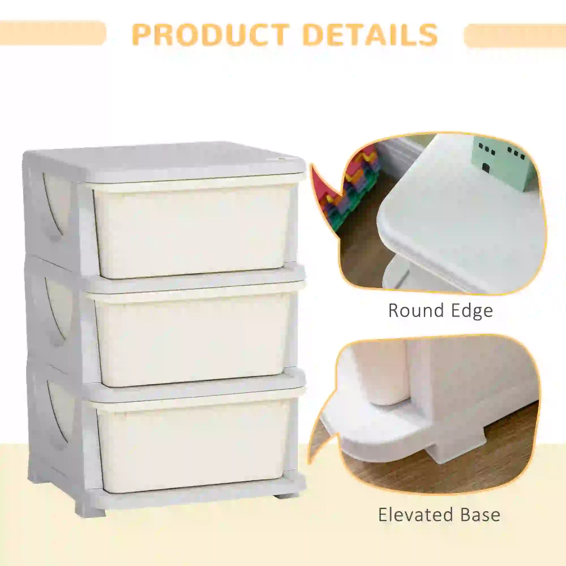 3 Tier Kids Toy Organizer, 3 Plastic Drawers, Cream White Baby & Kids Storage at Gallery Canada