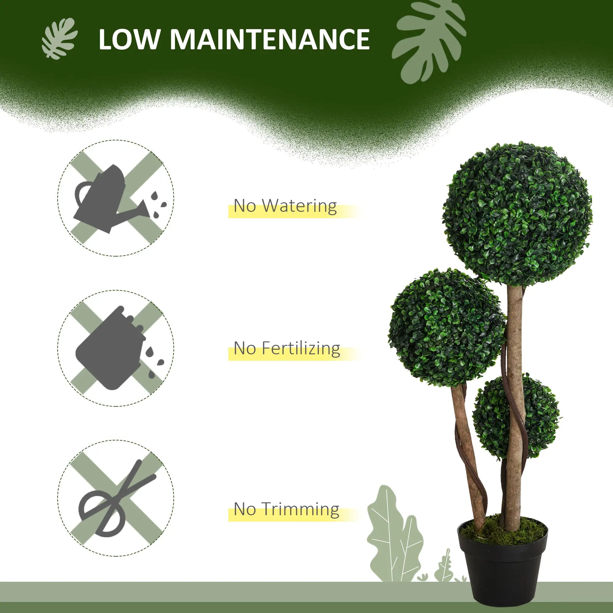35 Inch Artificial Boxwood Topiary Tree, Triple Ball, Dark Green Artificial Trees at Gallery Canada