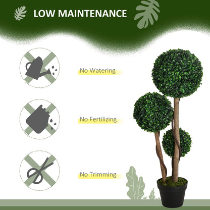 35 Inch Artificial Boxwood Topiary Tree, Triple Ball, Dark Green Artificial Trees at Gallery Canada