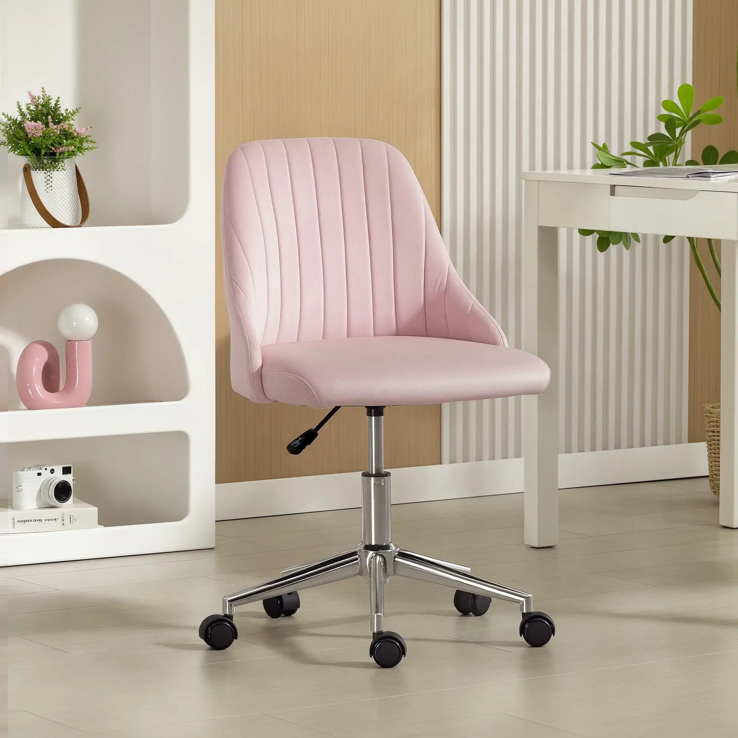 Velvet Makeup Chair, Adjustable Height, Swivel Wheels, Pink Task Chairs at Gallery Canada
