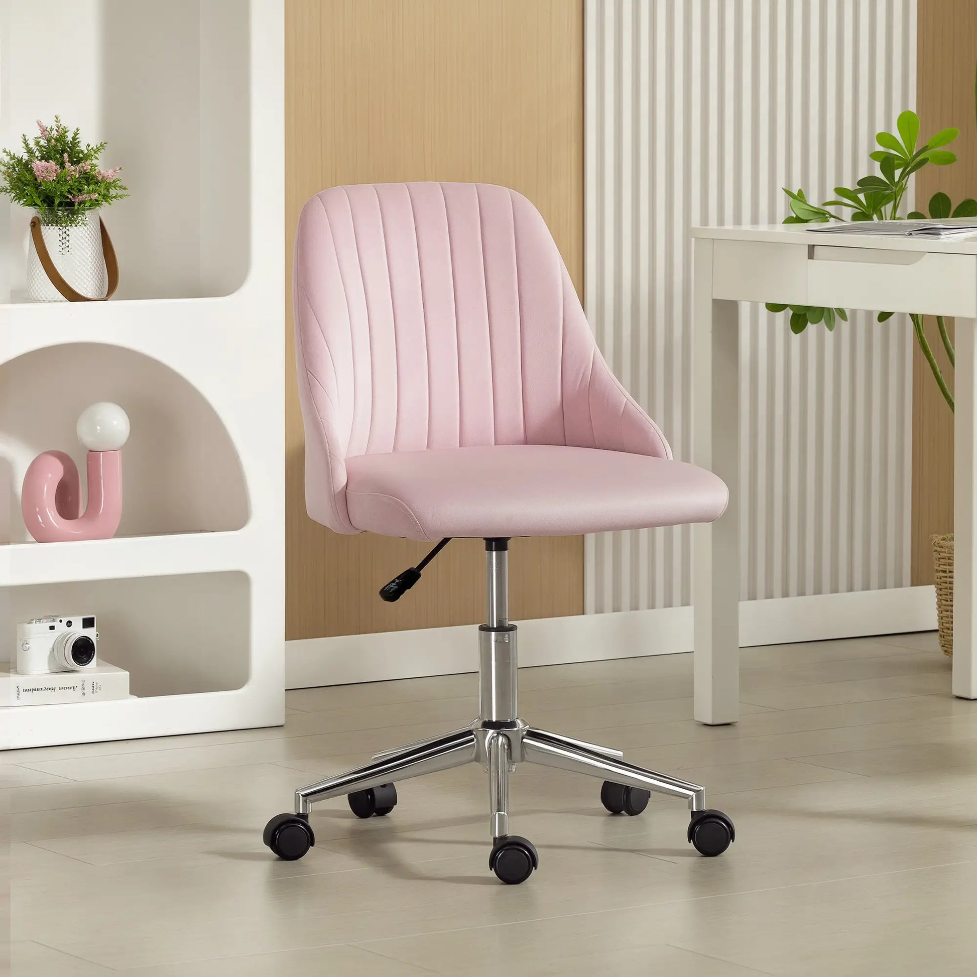 Velvet Makeup Chair, Adjustable Height, Swivel Wheels, Pink Task Chairs at Gallery Canada