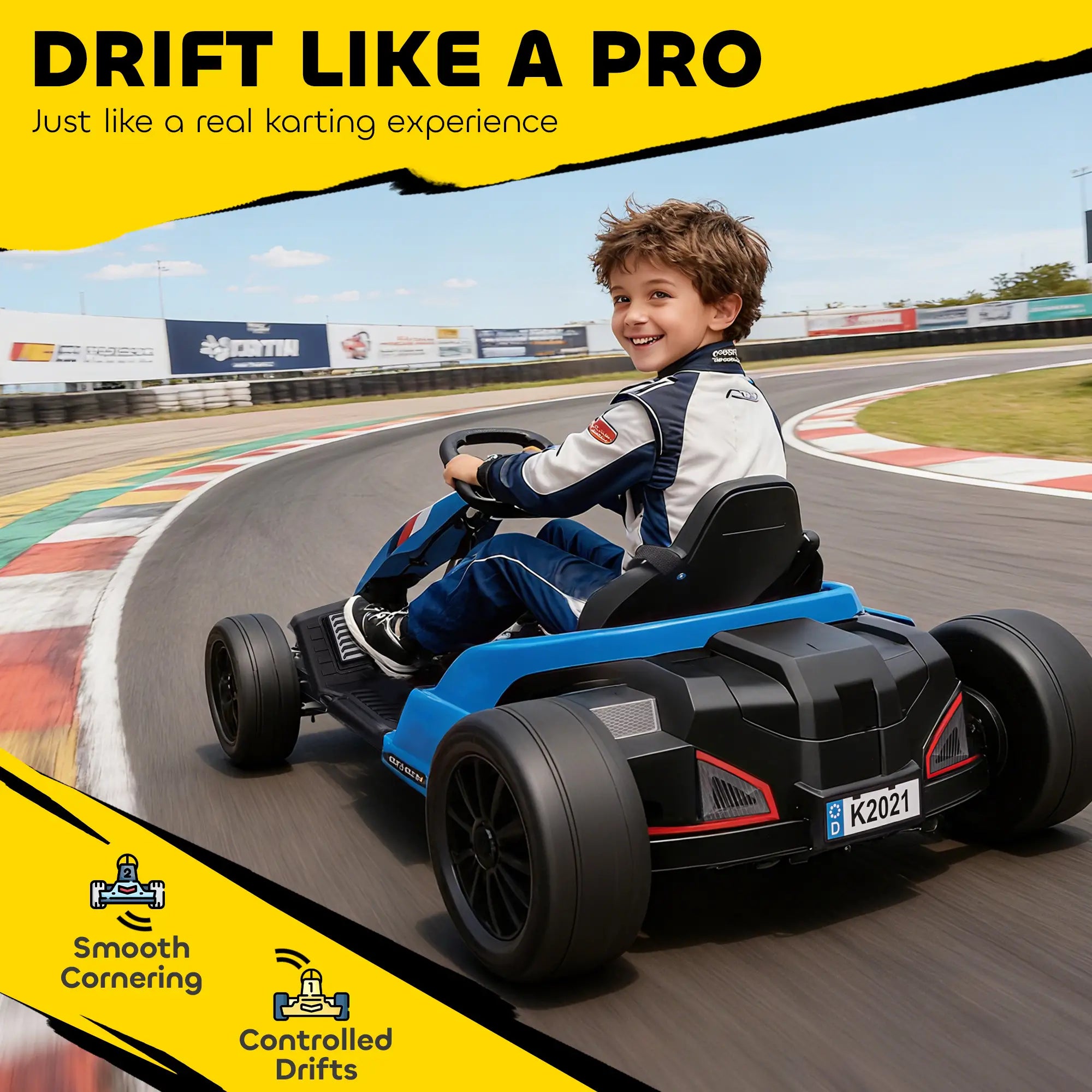 24V Electric Go Kart, Dual 150W Motors, Adjustable Seat, 11.2MPH, Blue Electric Ride-On Toys at Gallery Canada