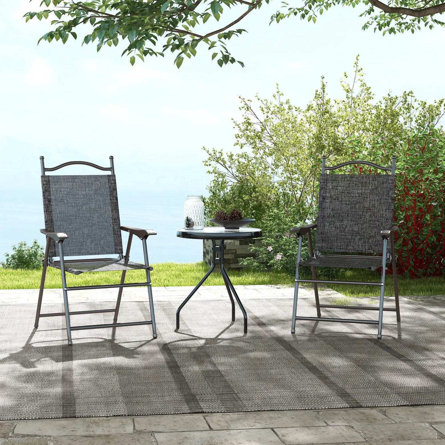 2 Folding Camping Chairs, Mesh Fabric Seat, Armrest, Lawn Sports Chairs Patio Chairs at Gallery Canada