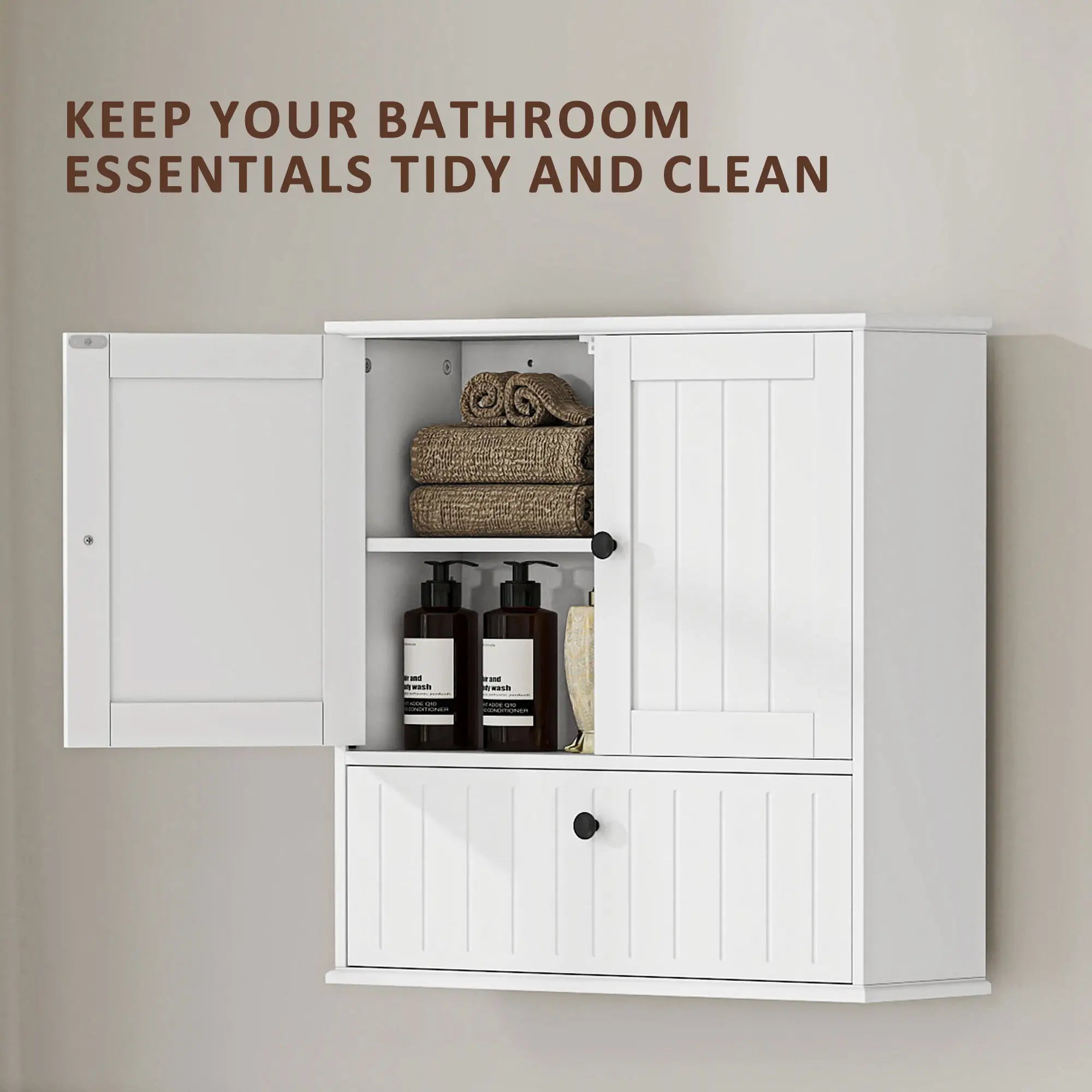 Farmhouse Medicine Cabinet, Adjustable Shelves, Flip-Down Door, White Wall Mounted Cabinets at Gallery Canada