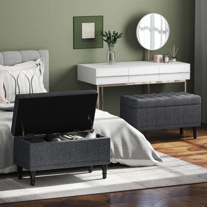 Linen Storage Ottoman, Button Tufted Bench for Bedroom, Grey Storage Ottomans & Benches at Gallery Canada
