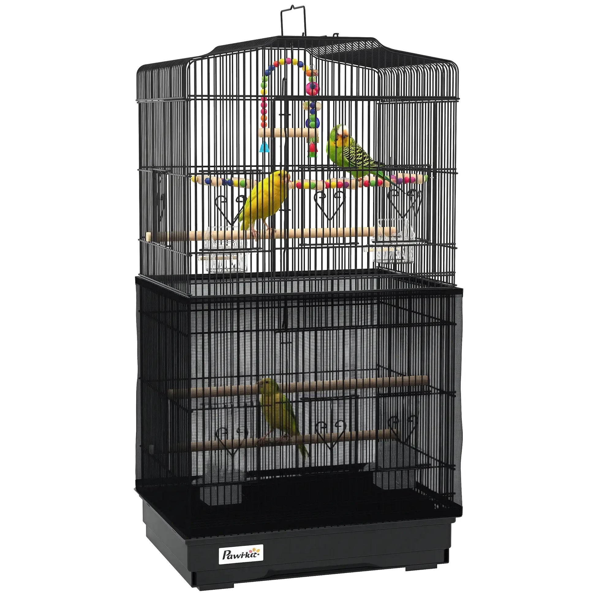 36" Bird Cage with Accessories, Handle, Mesh Cover, Black Bird Cages at Gallery Canada