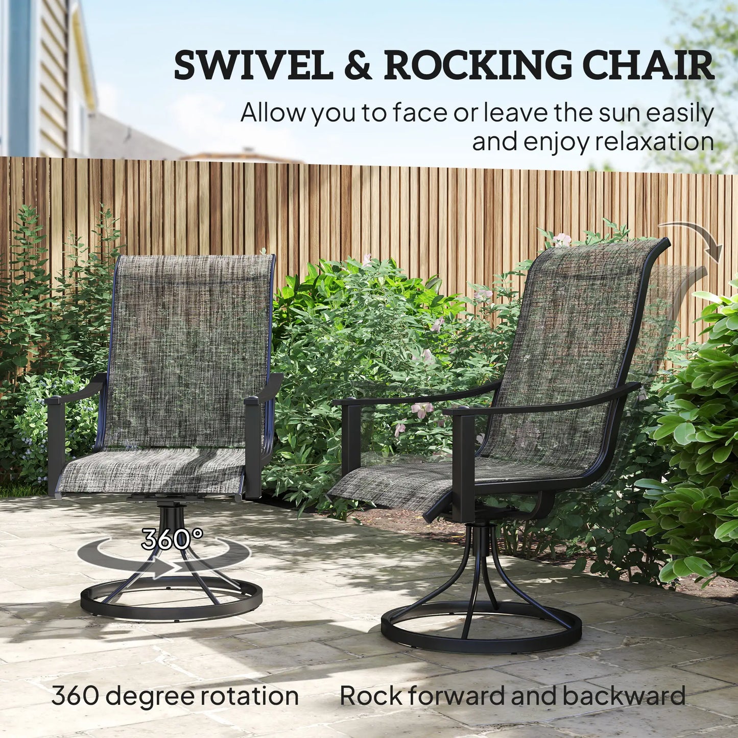 2 Rocking Swivel Patio Chairs, Mesh Outdoor Dining, High Back, Mixed Grey, Grey Bistro Sets at Gallery Canada