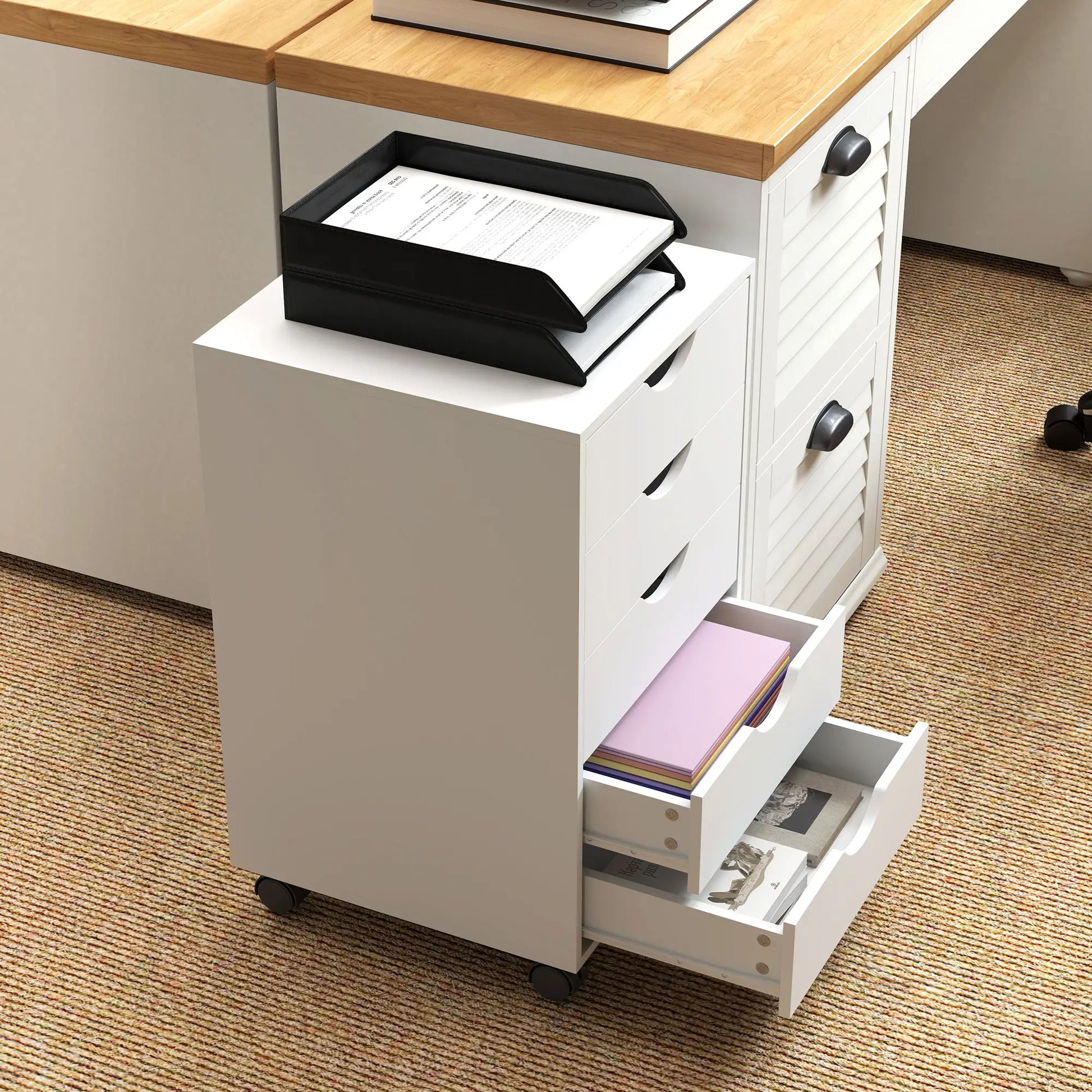5 Drawer File Cabinet on Wheels, 15.7" x 15.7" x 26.4", White Office Cabinets & Cupboards at Gallery Canada