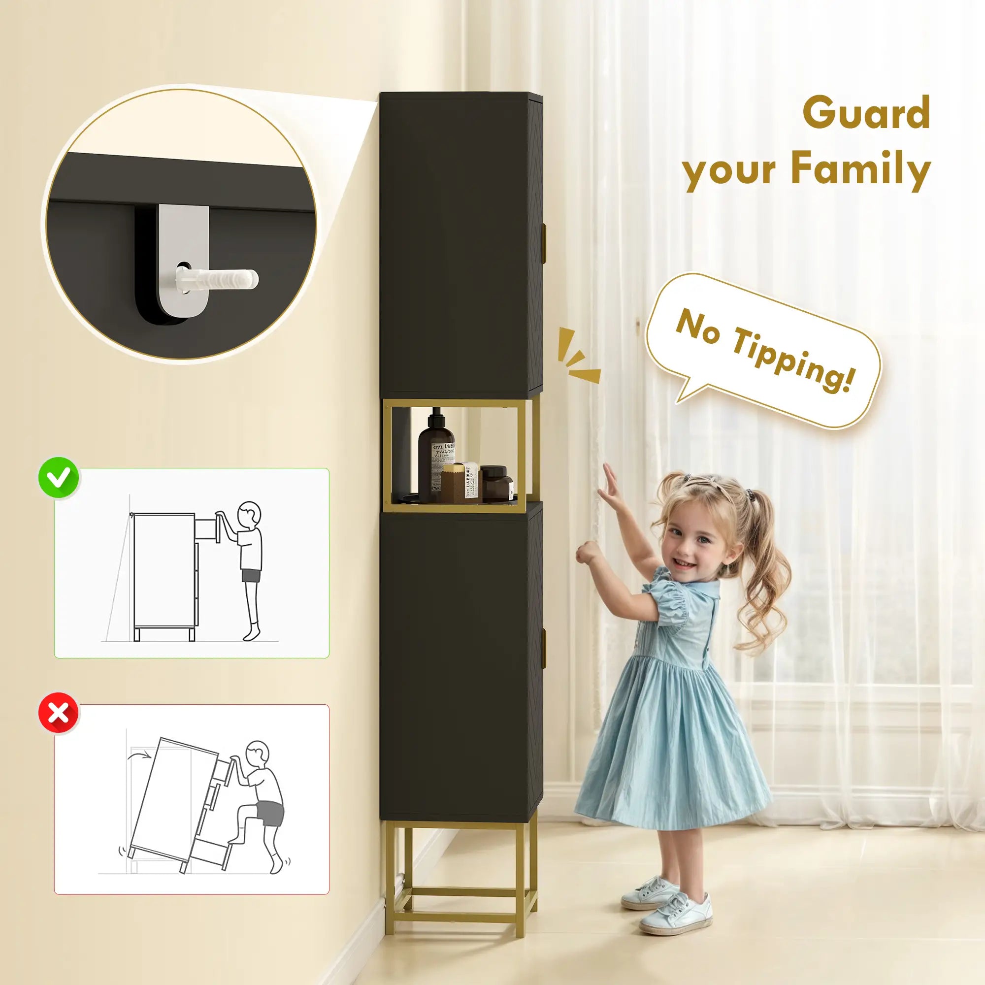 Tall Bathroom Storage Cabinet, Narrow with Adjustable Shelf, Black Bathroom Cabinets at Gallery Canada