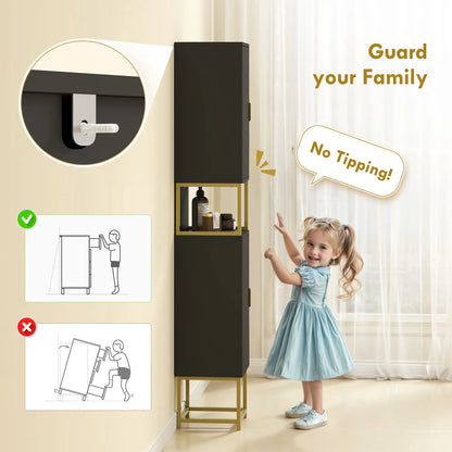 Tall Bathroom Storage Cabinet, Narrow with Adjustable Shelf, Black Bathroom Cabinets at Gallery Canada
