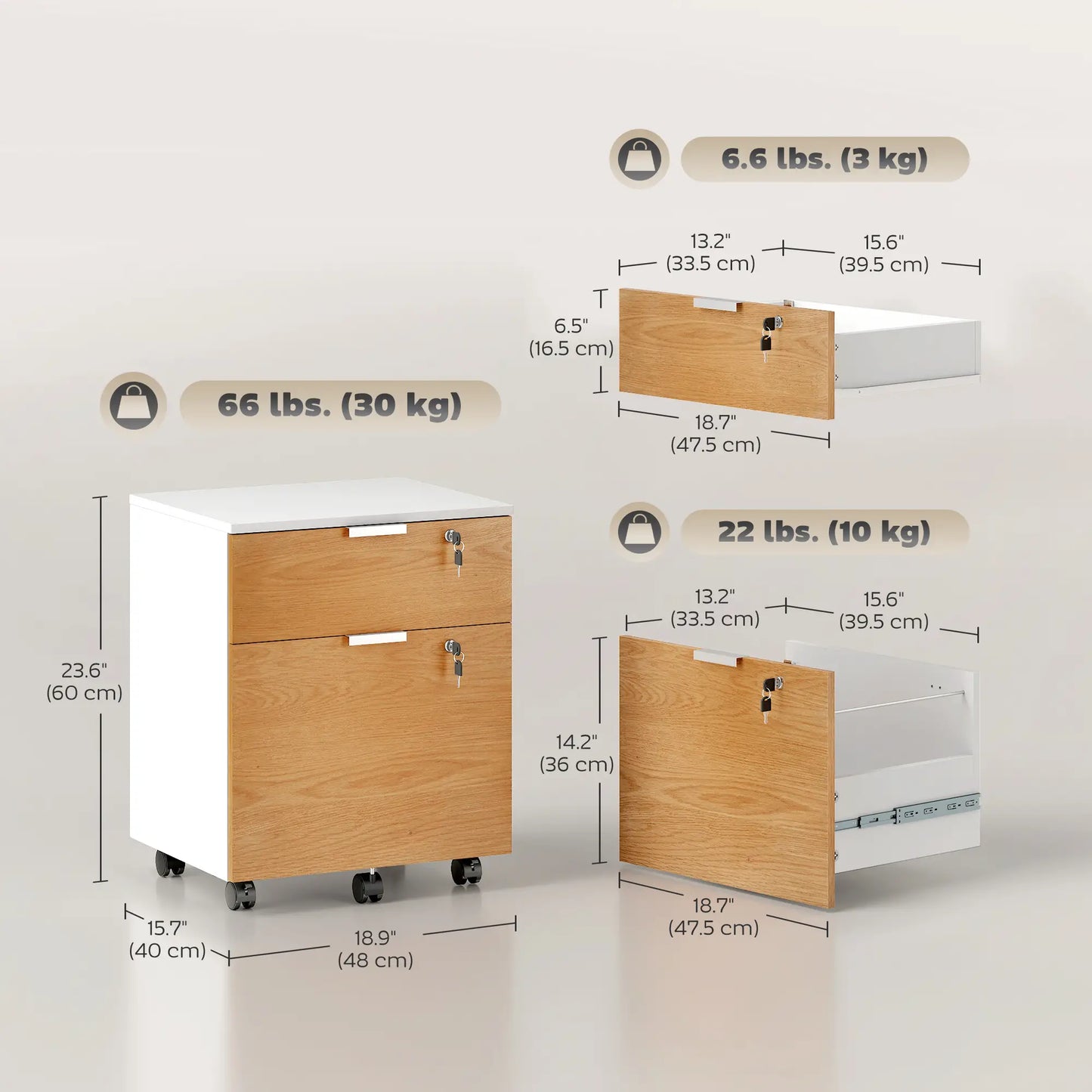 2 Drawer Small Filing Cabinet, Lockable, Office Storage, Nature Wood, White Office Cabinets & Cupboards at Gallery Canada