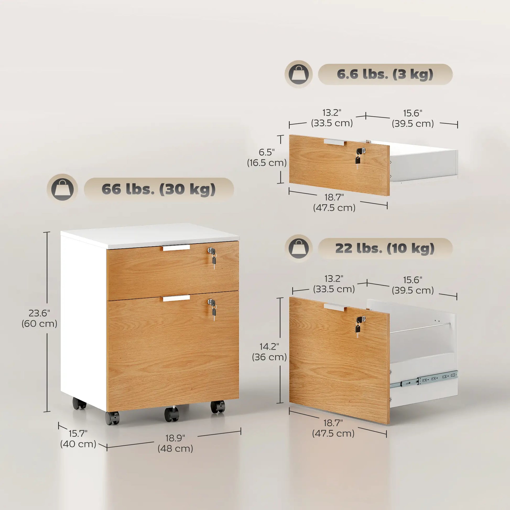 2 Drawer Small Filing Cabinet, Lockable, Office Storage, Nature Wood, White Office Cabinets & Cupboards at Gallery Canada