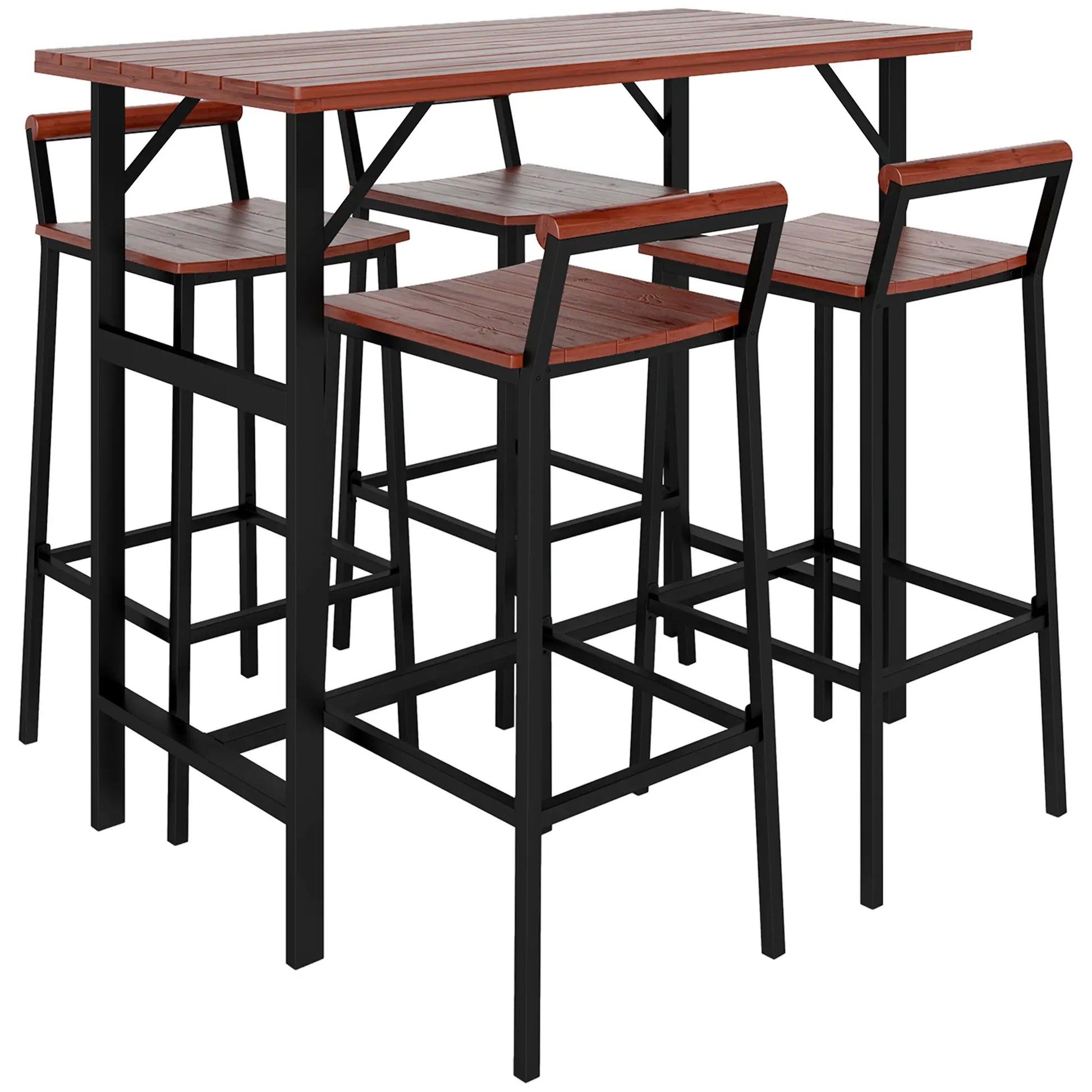 5 Piece Patio Bar Set, 47" Table, 4 Stools, Brown Bistro Sets Brown, Black at Gallery Canada