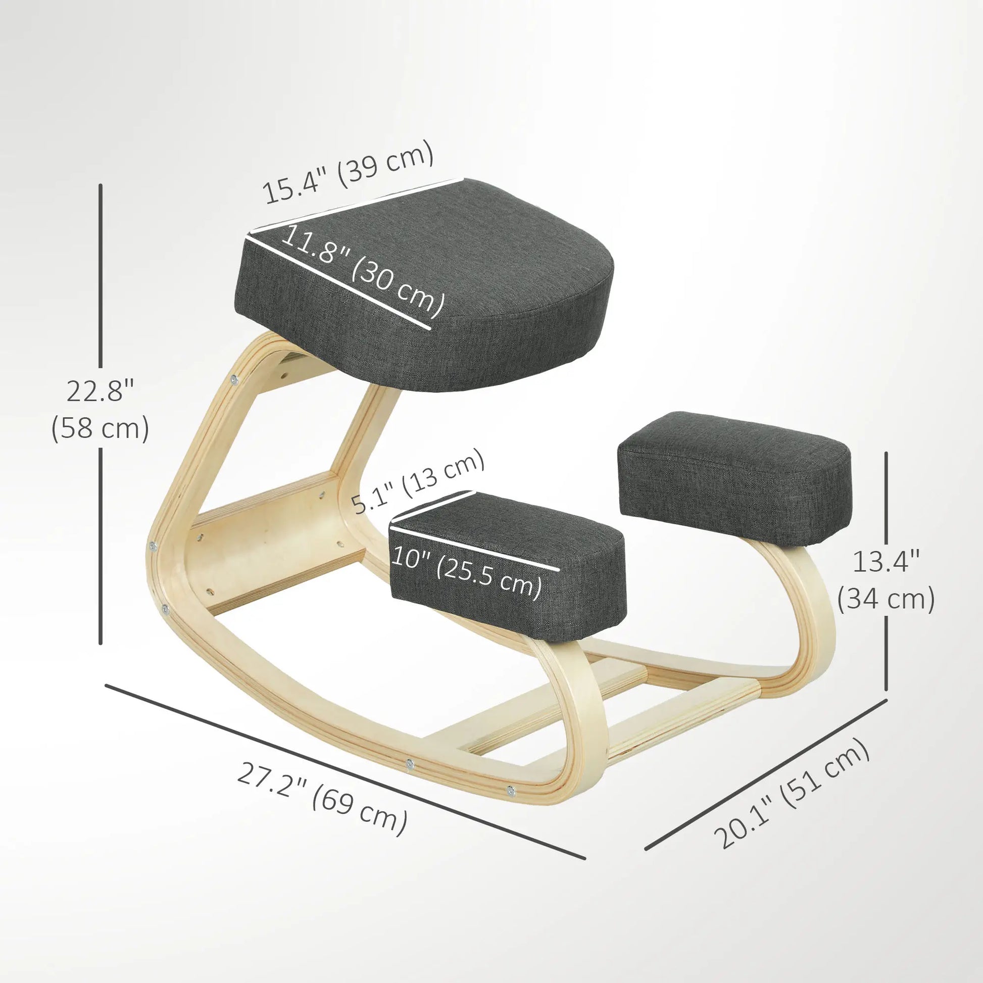 Ergonomic Kneeling Chair, Wood Kneel Stool, Thick Pads, Dark Grey Office Chairs at Gallery Canada