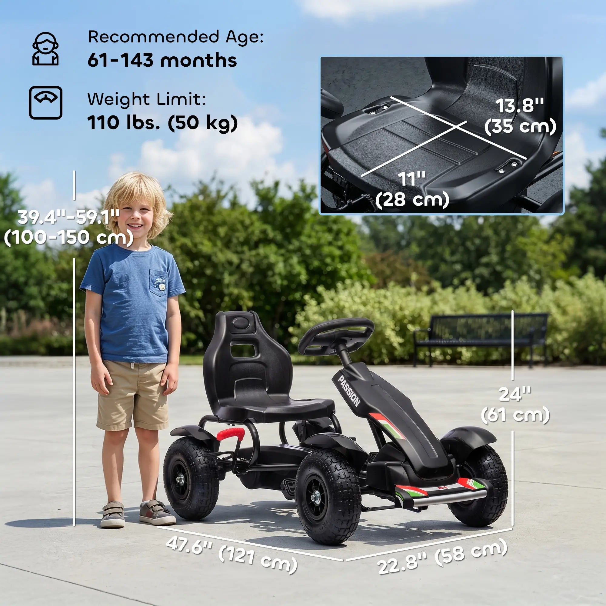 Kids Pedal Go Kart, Adjustable Bucket, Handbrake, 4 Rubber Wheels, Black Pedal Go Karts for Kids at Gallery Canada
