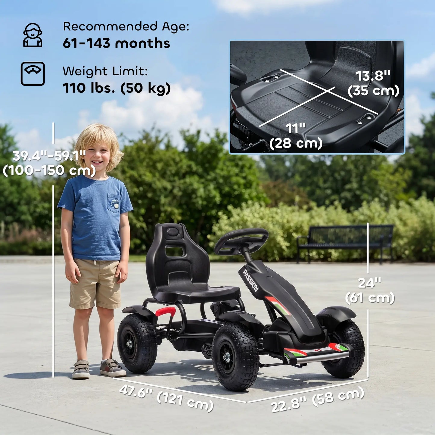 Kids Pedal Go Kart, Adjustable Bucket, Handbrake, 4 Rubber Wheels, Black Pedal Go Karts for Kids at Gallery Canada