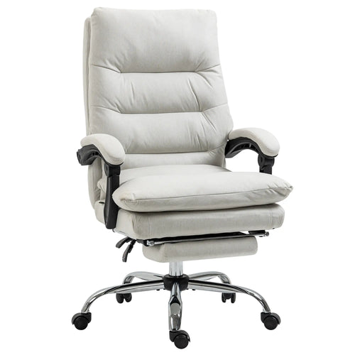 Executive Office Chair with Massage and Heat, Reclining Computer Chair with Footrest, Cream White