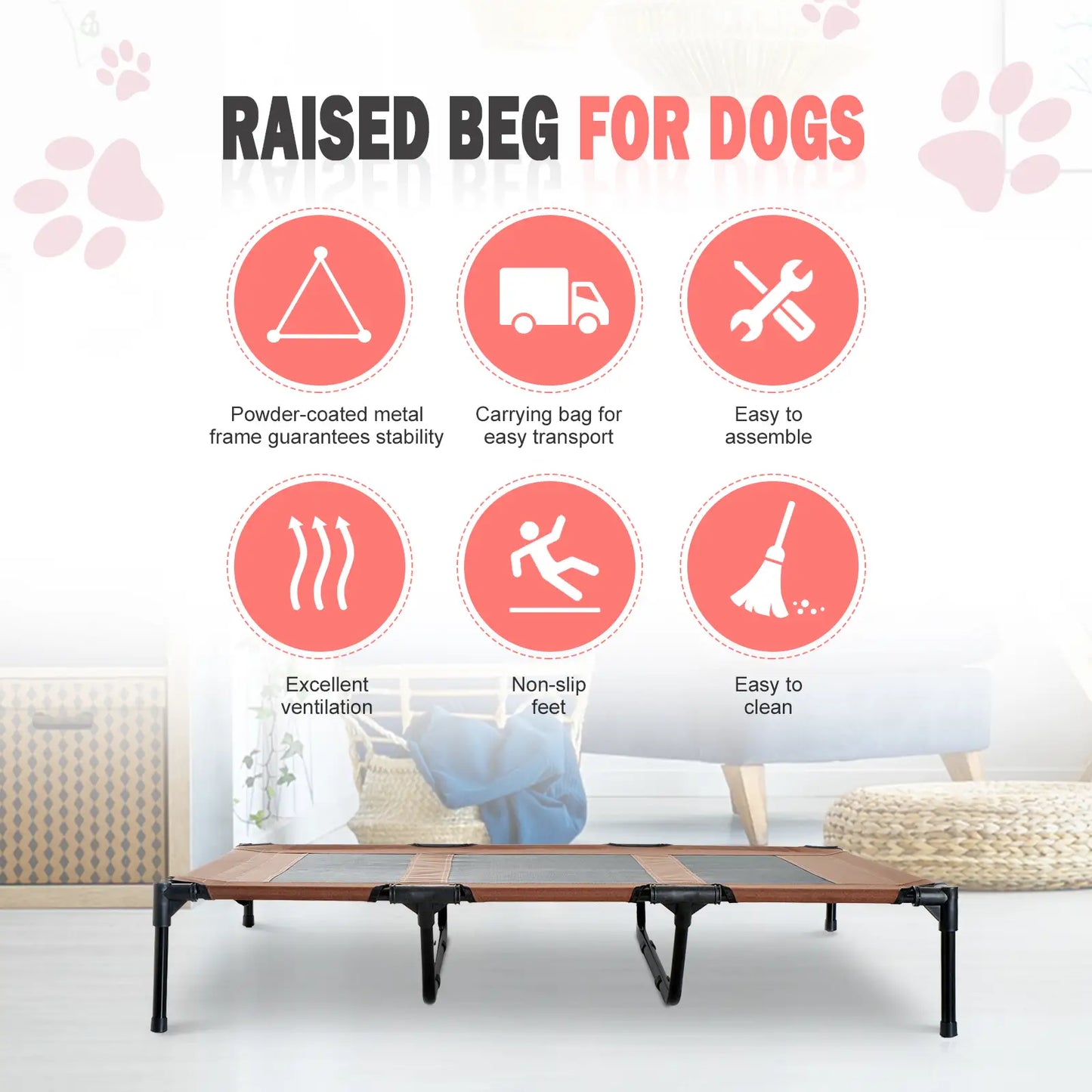 Elevated Dog Bed, XL Dog Cot, 48" x 36" x 9", Coffee Elevated Dog Beds at Gallery Canada