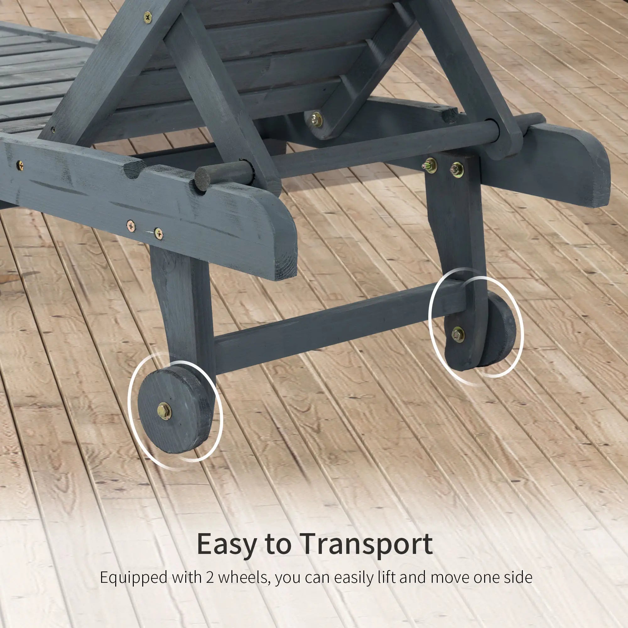 Adjustable Lounge Chair, Outdoor Patio Chaise Recliner with Tray, 2 Wheels Chaise Loungers at Gallery Canada