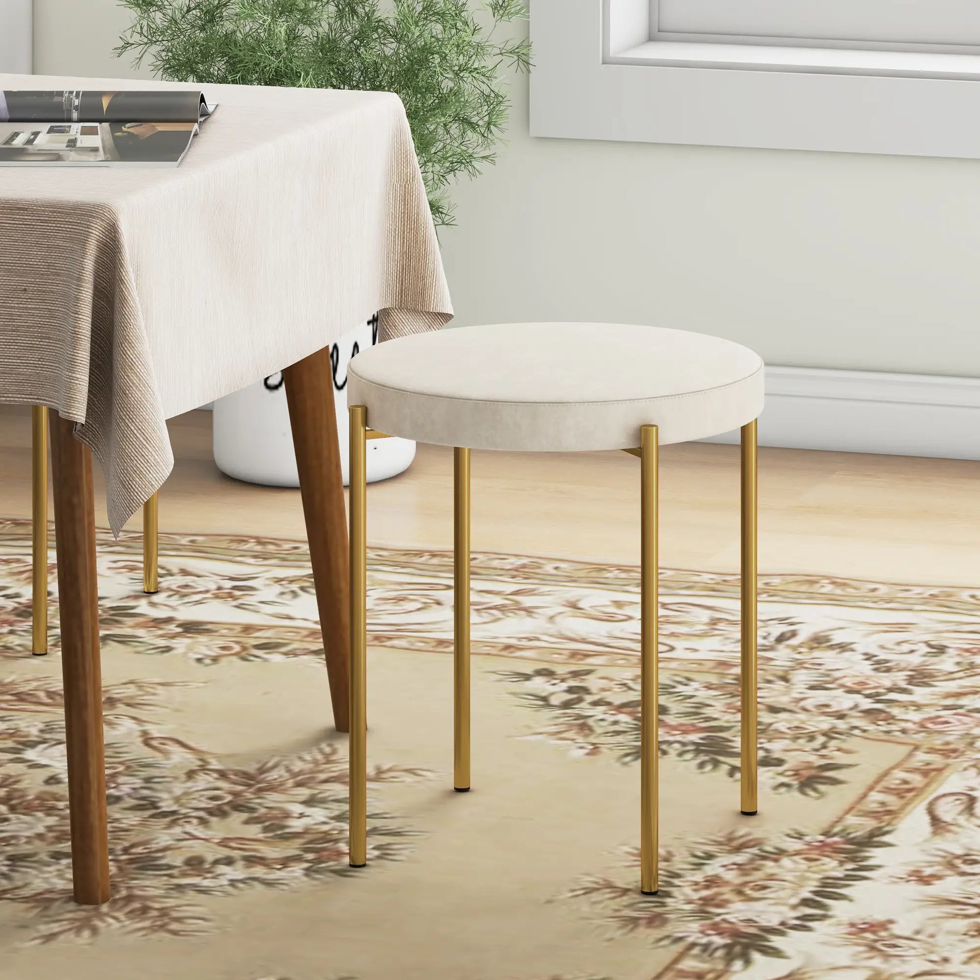 Round Backless Dining Chairs, Stacking Stools Set of 4, Cream White Dining Chairs at Gallery Canada