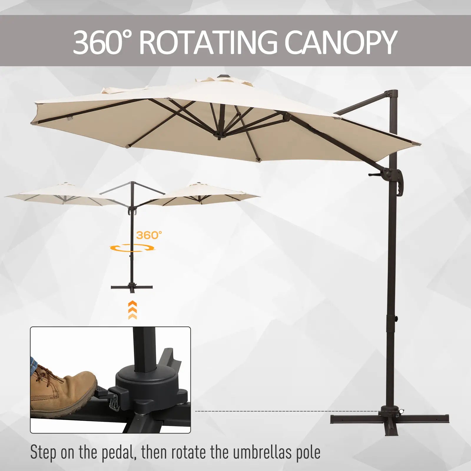 10ft Cantilever Patio Umbrella, 360° Rotation, Crank, Cream Cantilever Umbrellas at Gallery Canada