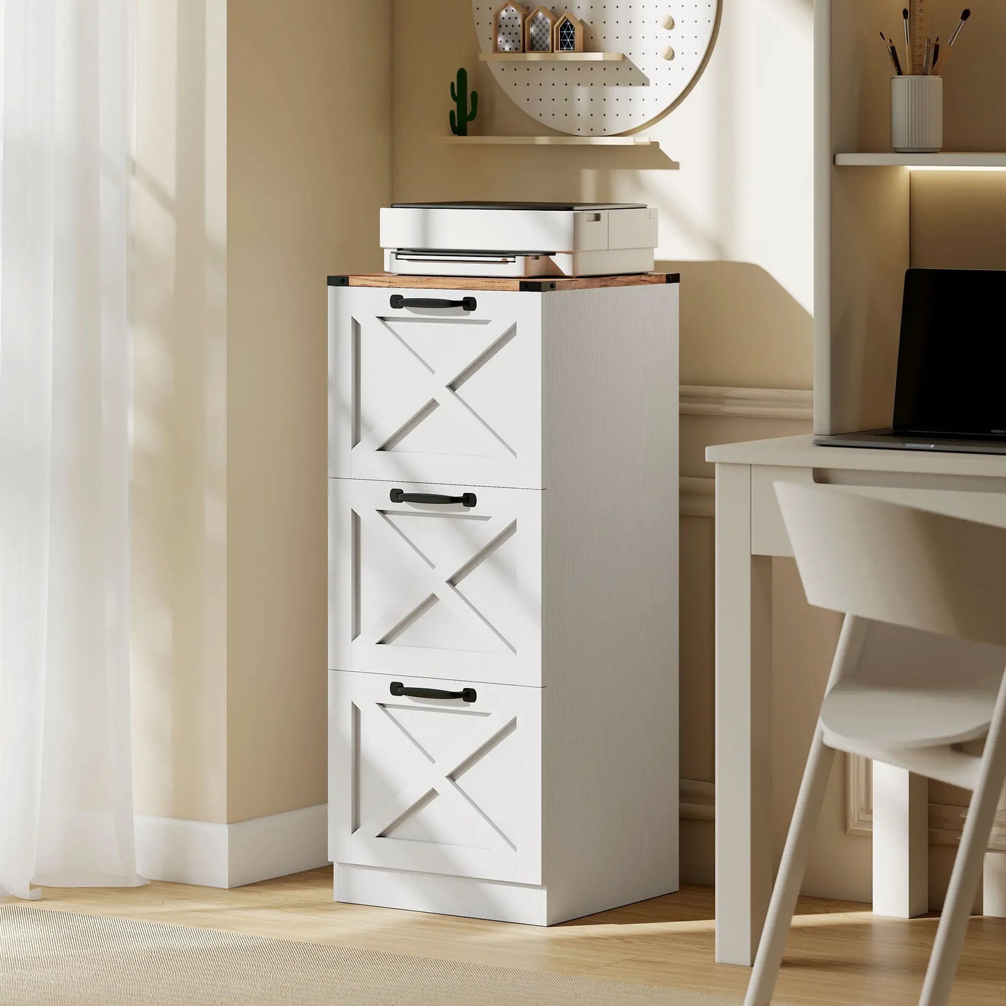 3 Drawer File Cabinet, Vertical Farmhouse, Fits Letter/A4, White Office Cabinets & Cupboards at Gallery Canada