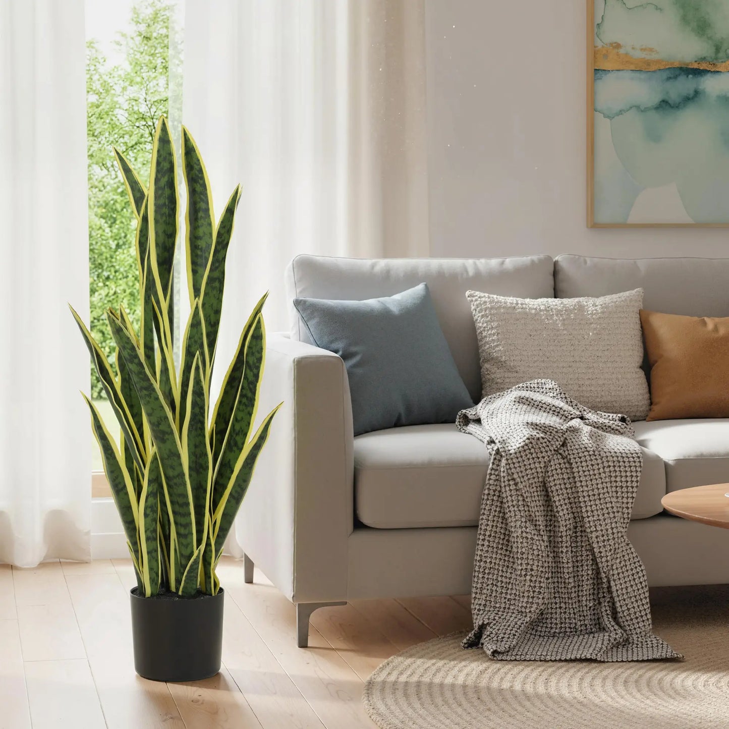 Artificial Tree, 35.4" Artificial Snake Plant with 21 Leaves in Pot for Home, Office, and Living Room, Green Artificial Trees at Gallery Canada