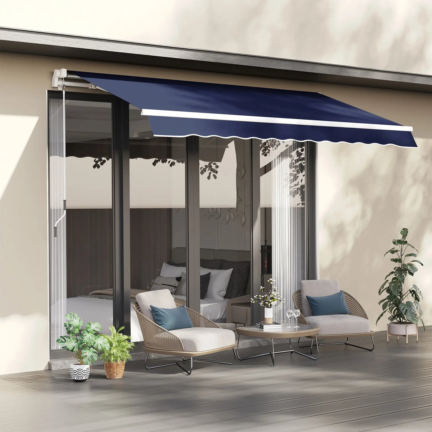 10' x 8' Retractable Awning, Sun Shade Canopy, Aluminum Frame, UV Protection, Blue Deck Awnings at Gallery Canada