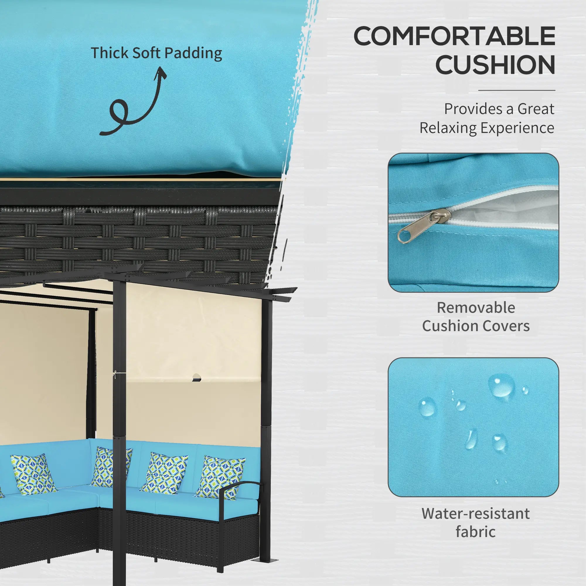 Outdoor Rattan Sofa Set with Canopy, Patio Furniture, Turquoise Patio Furniture Sets at Gallery Canada