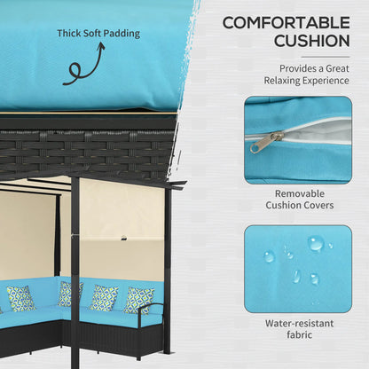 Outdoor Rattan Sofa Set with Canopy, Patio Furniture, Turquoise Patio Furniture Sets at Gallery Canada