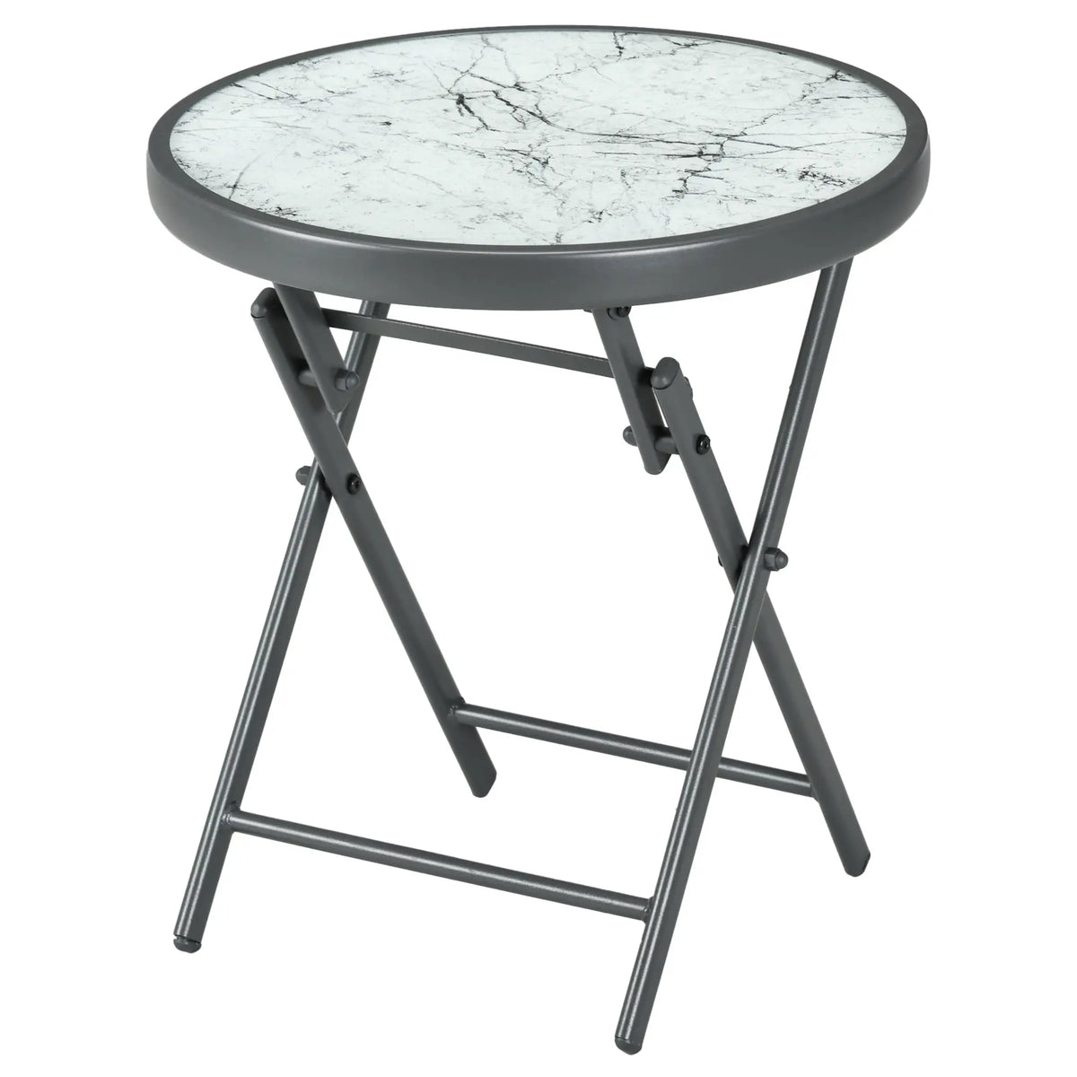 18" Table Ronde Extérieure Pliante, Plateau en Verre Trempé, Blanc