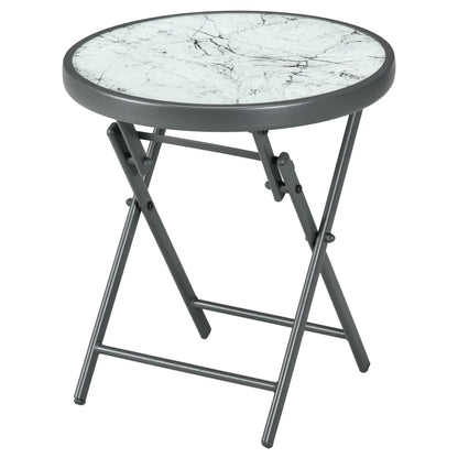 18" Table Ronde Extérieure Pliante, Plateau en Verre Trempé, Blanc