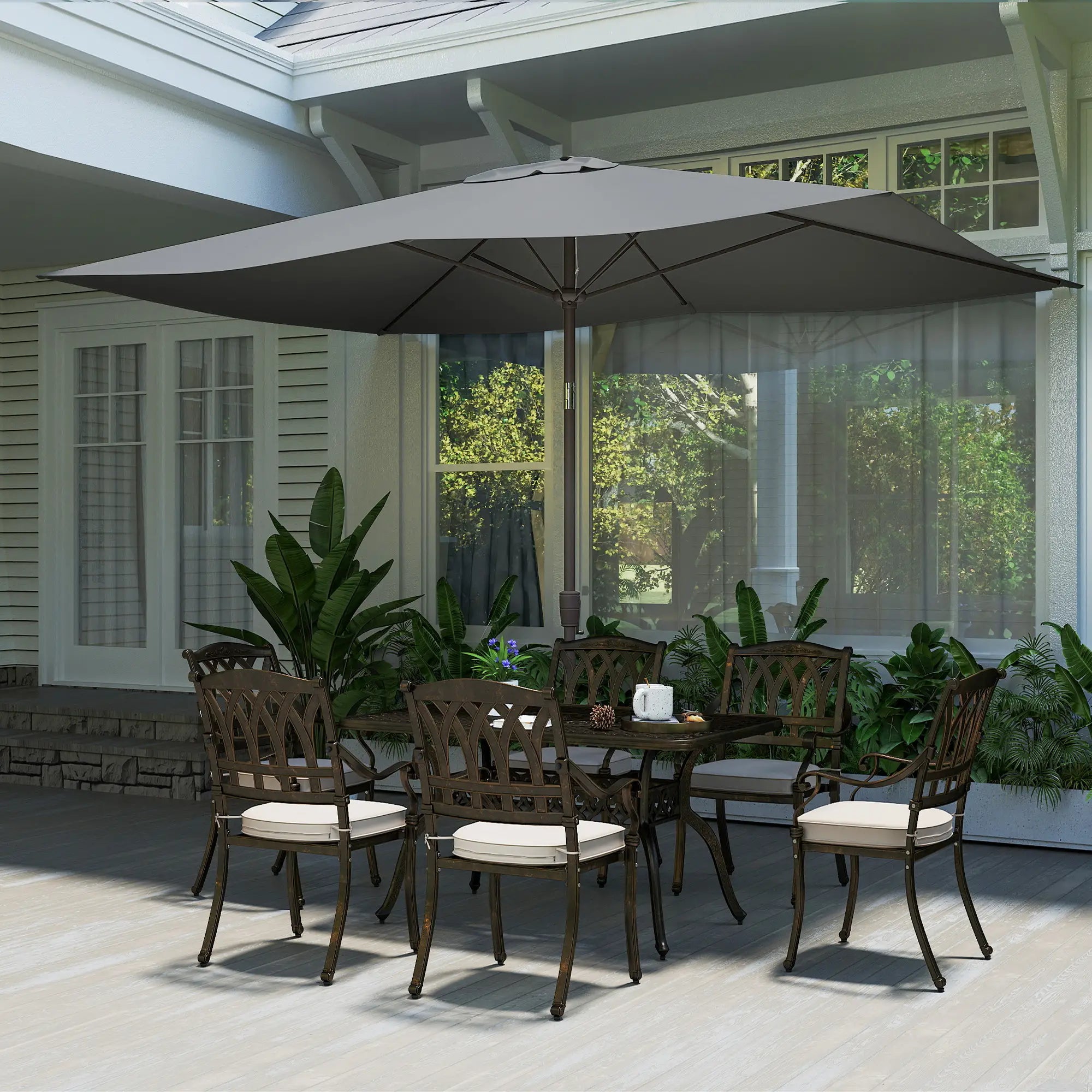 6.5x10ft Rectangle Patio Umbrella, Dark Grey Sun Umbrellas at Gallery Canada