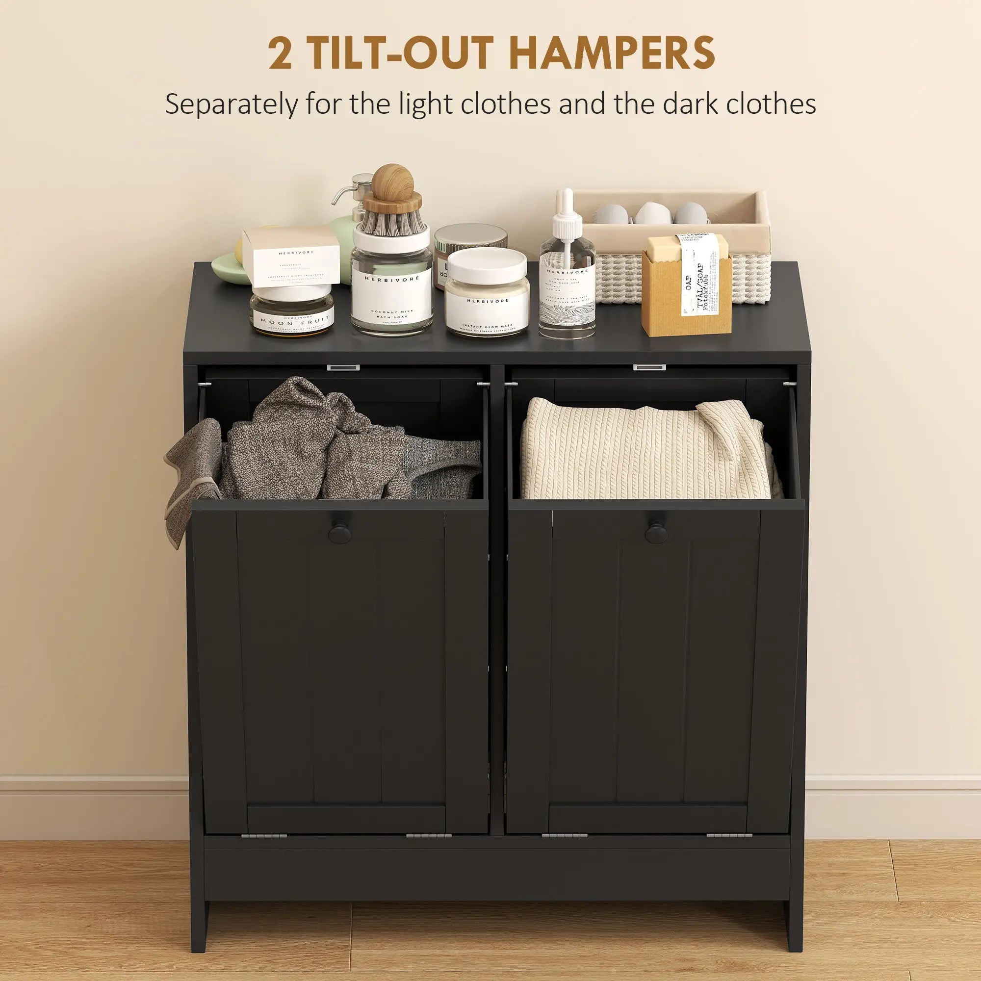 Tilt-Out Laundry Cabinet, 2 Compartments, Black Tilt Out Laundry Cabinets at Gallery Canada