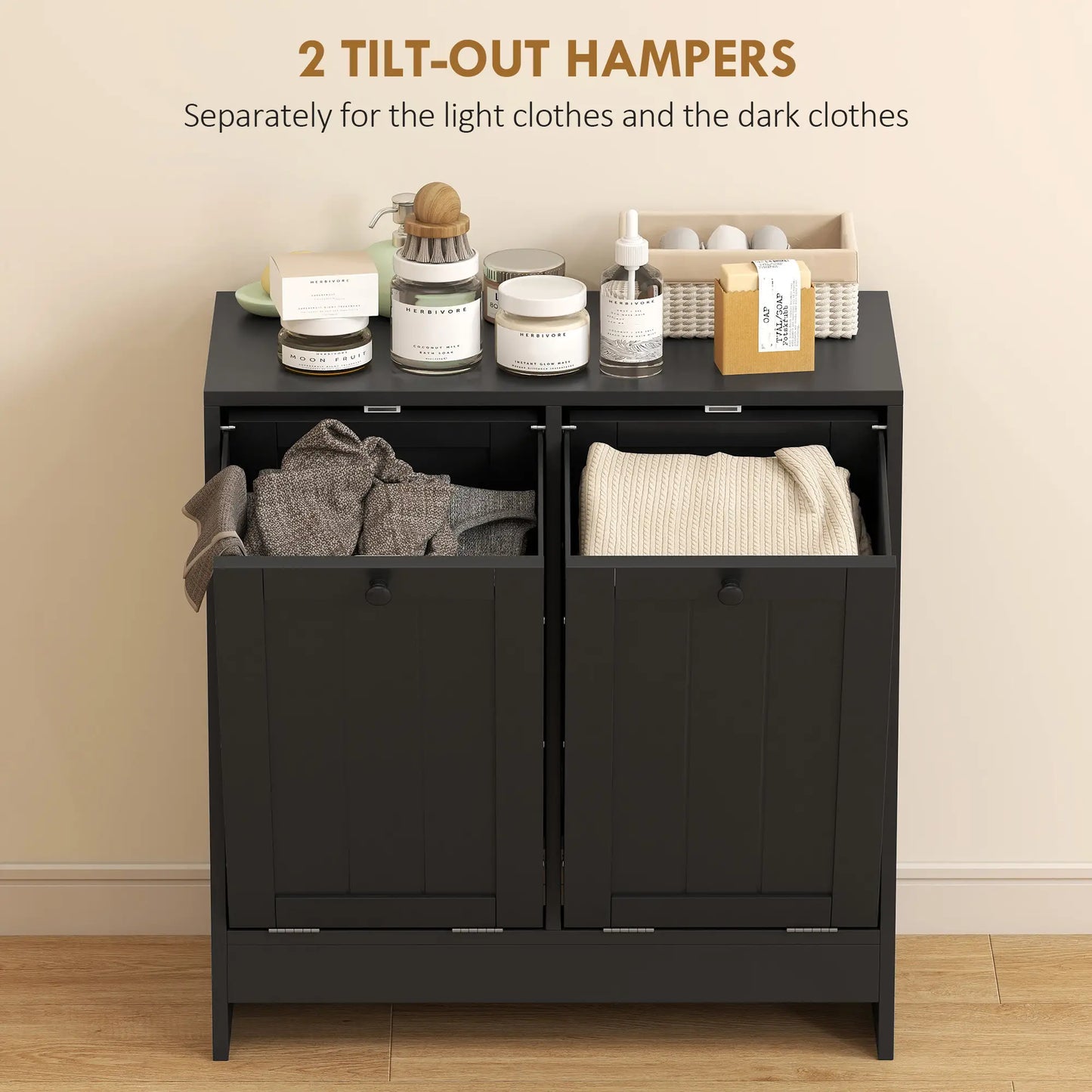 Tilt-Out Laundry Cabinet, 2 Compartments, Black Tilt Out Laundry Cabinets at Gallery Canada