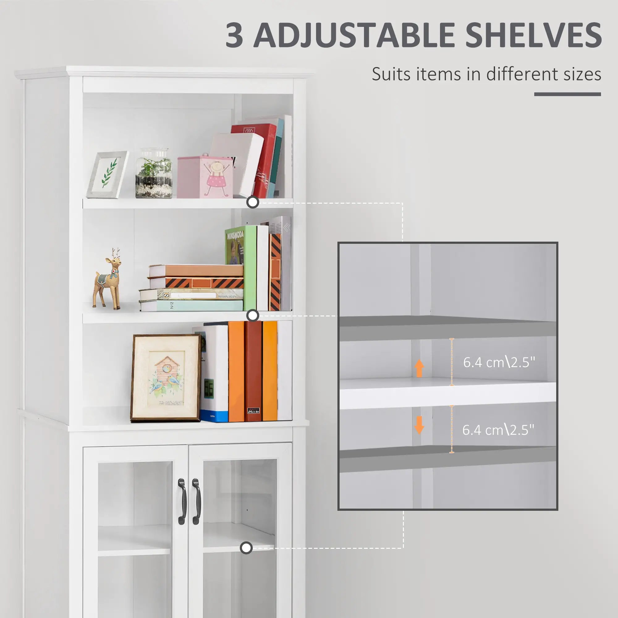 Multifunctional Storage Cabinet, Adjustable Shelves, White White Bookshelves at Gallery Canada