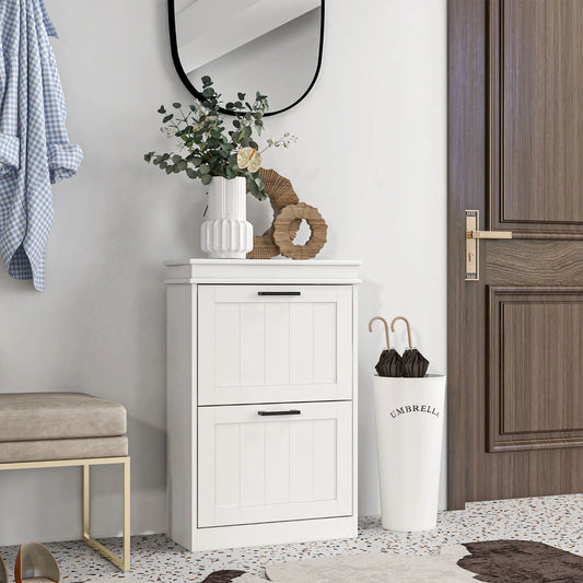 Shoe Storage Cabinet, 2 Flip Drawers, Adjustable Shelves, 10 Pairs, White Shoe Storage Cabinets & Racks White at Gallery Canada