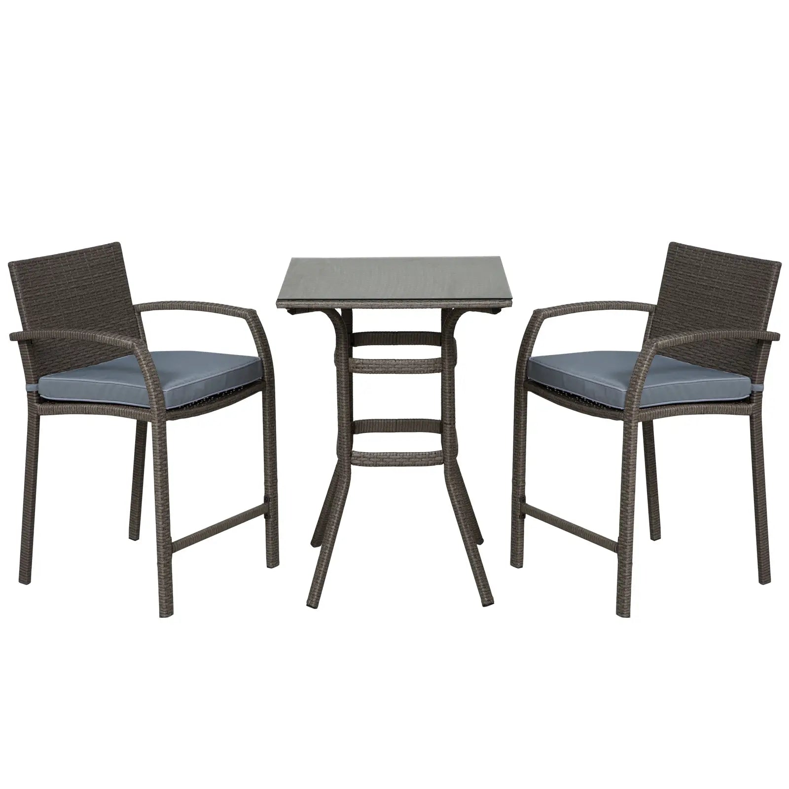 3-Piece Patio Bar Set, Wicker Bistro, PE Rattan Table and Stools, Grey Bistro Sets Grey at Gallery Canada
