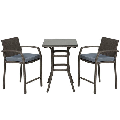 3-Piece Patio Bar Set, Wicker Bistro, PE Rattan Table and Stools, Grey Bistro Sets Grey at Gallery Canada