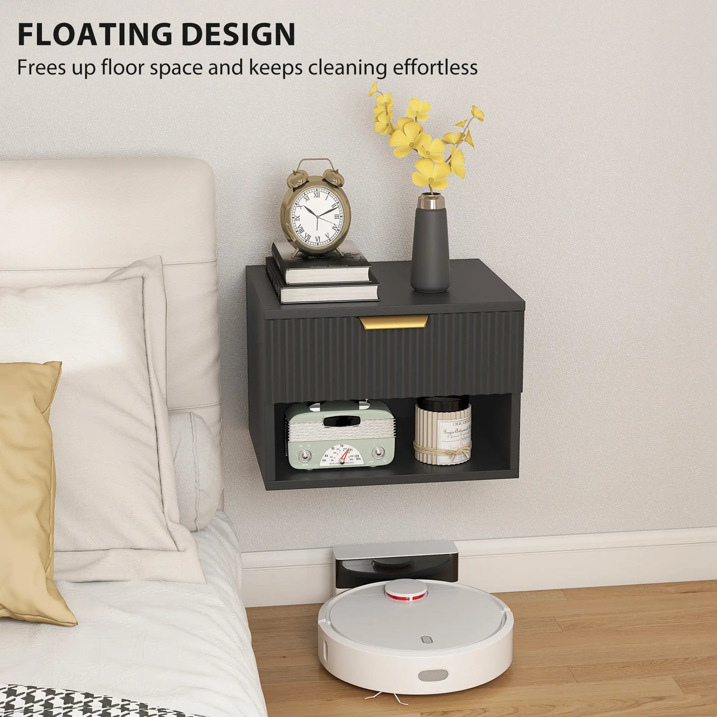 Floating Nightstands, Wall Mounted Bedside Tables Set of 2, Black Bedside Tables at Gallery Canada