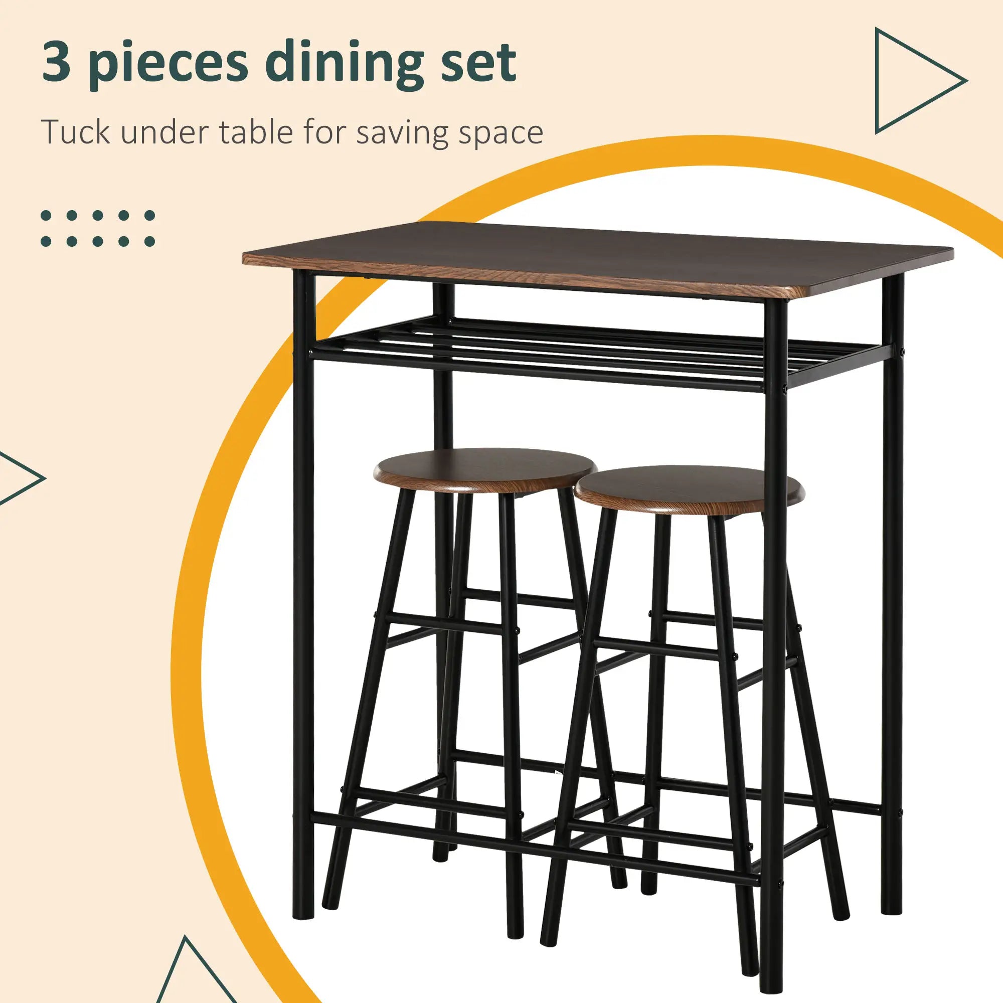 3-Piece Counter Height Bar Table Set, 1 Table 2 Stools, Black Oak, Black Bar Sets at Gallery Canada