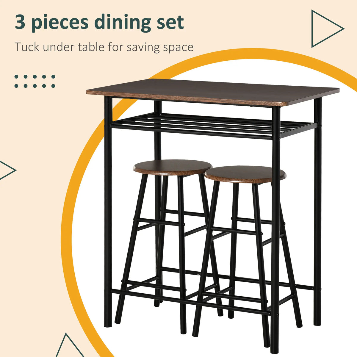 3-Piece Counter Height Bar Table Set, 1 Table 2 Stools, Black Oak, Black Bar Sets at Gallery Canada