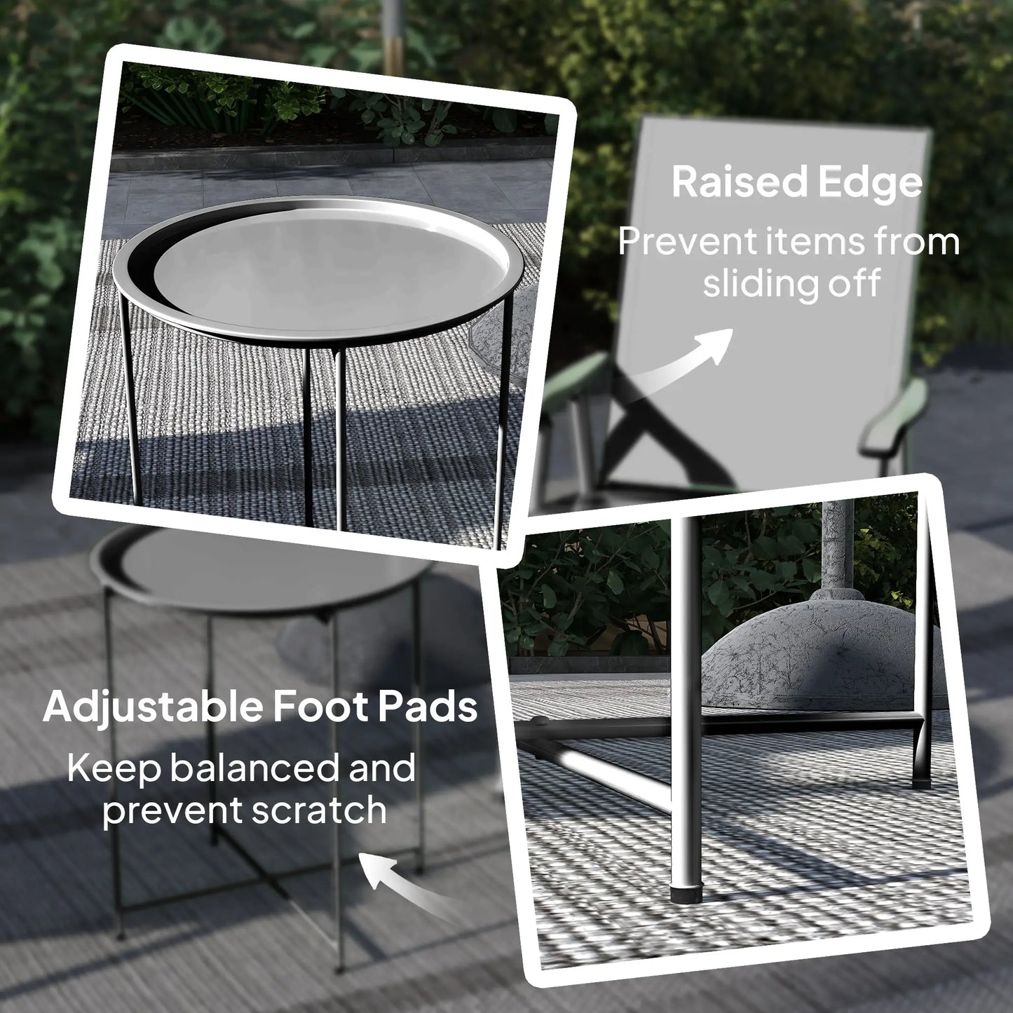 18" Outdoor Side Table, Removable Tray, Folding Legs, Black Patio Side Tables at Gallery Canada