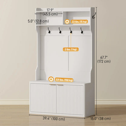 4-In-1 Hall Tree With Shoe Bench, Modern Coat Rack With Open Shelf, White Clothing Storage at Gallery Canada