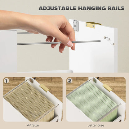 Lockable Filing Cabinet, 3 Fluted Drawers, Adjustable Hanging Rails, White Office Cabinets & Cupboards at Gallery Canada